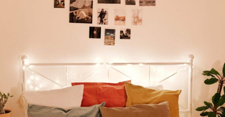 Wall Bed - Photographs Arranged in Heart Shape on Wall above Bed